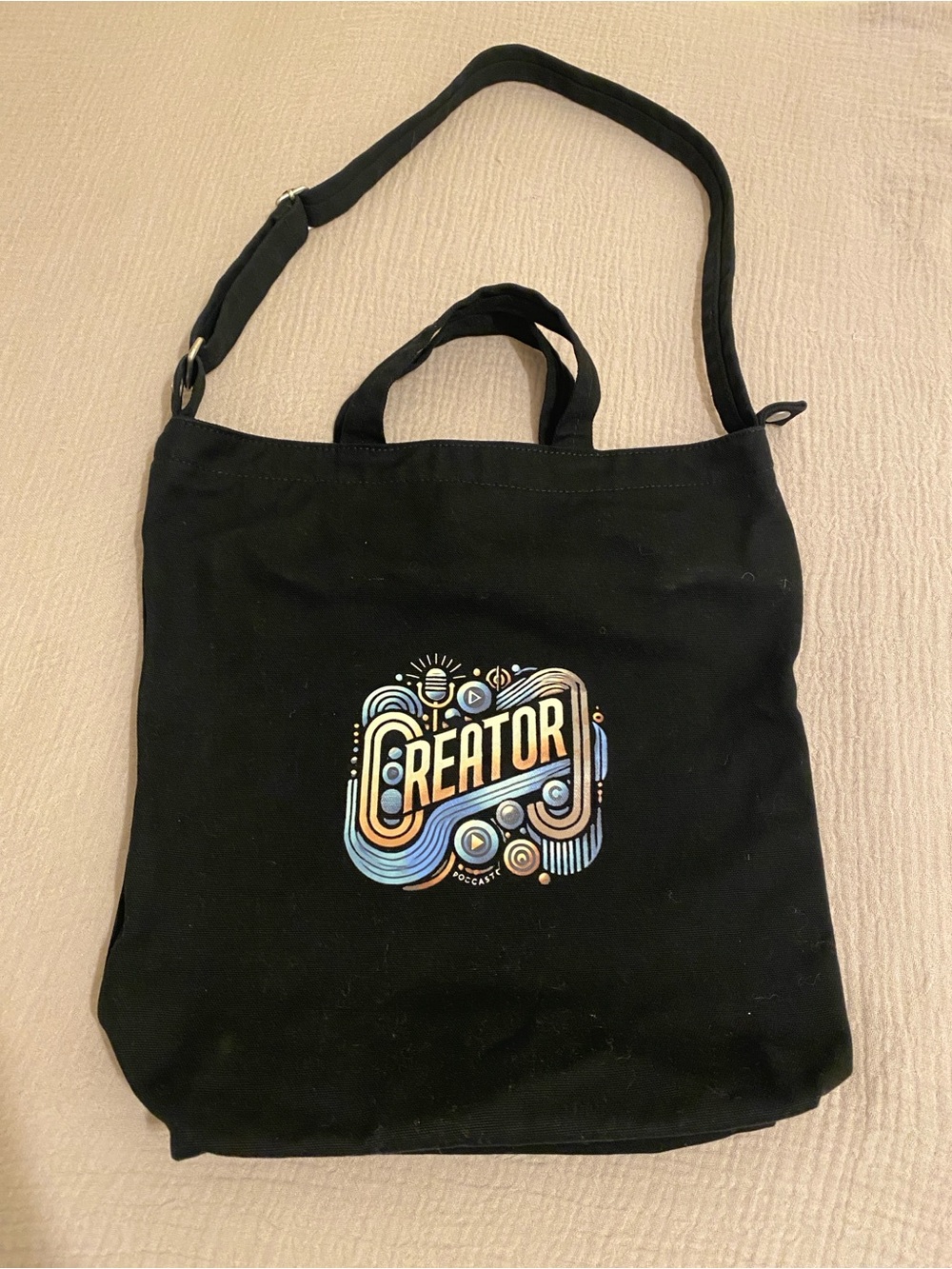 BAGGU Black Creator Graphic Canvas Tote Bag with Adjustable Strap